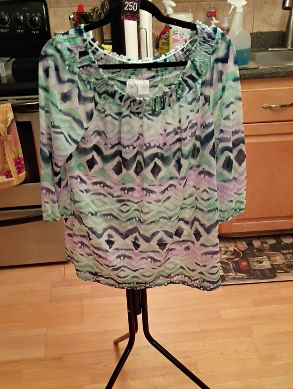 INC International Concepts Mint, Lavender & Teal Smocked Neck Tunic